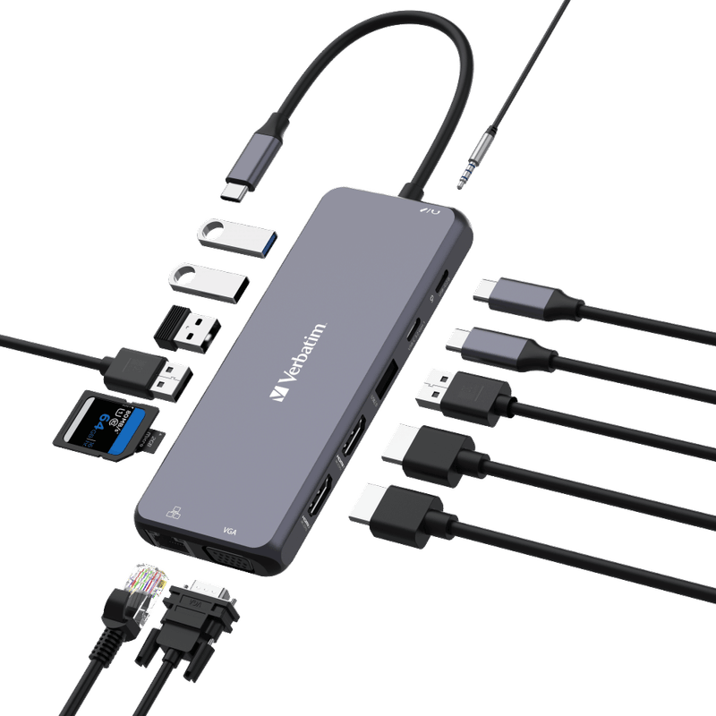 Multipuerto-HUB-USB-C-Pro-Verbatim-CMH-14-Gris-2