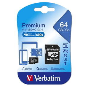 Memoria Micro SD Premium Verbatim 64GB Clase 10 Negro